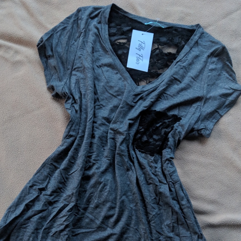 L PS Kate Cutout Back Lace Accent Tee